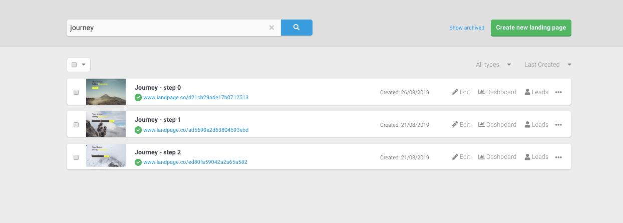 funnels functionality in Landingi platform