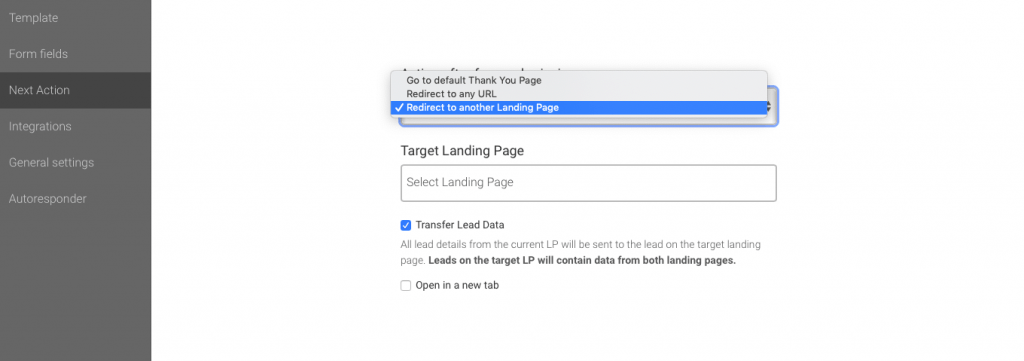 Next step in setting up Landingi funnels