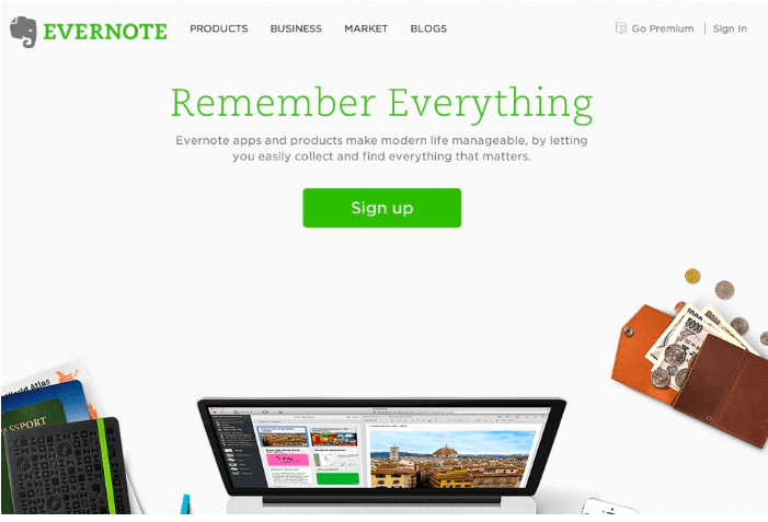 evernote landing page