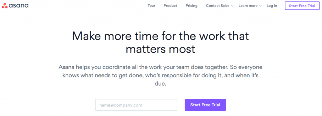 Asana project management homepage ROI