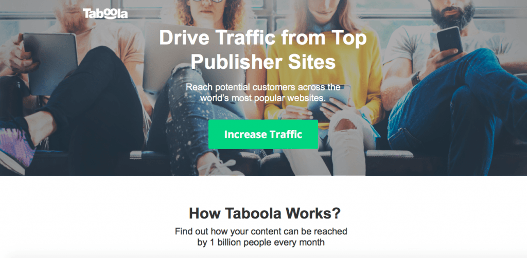 Taboola advertising landing page