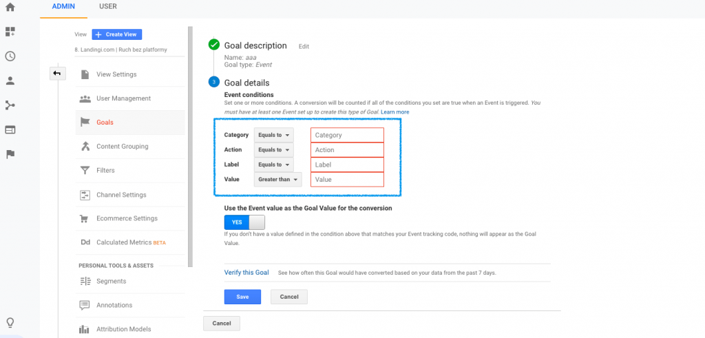 Traffic on a landing page