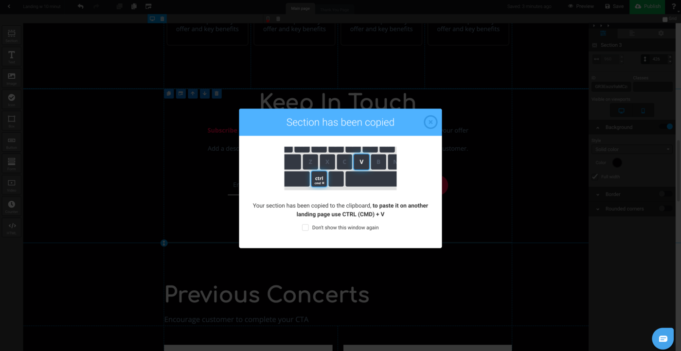 Copying and pasting whole sections to other landing pages? Check.